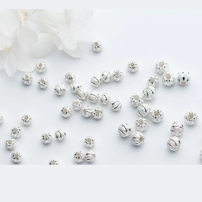 5/6MM 925 Sterling Silver Dull Polish Round Spacer Beads Pumpkin Suit for Bracelet Necklace Loose Diy Jewelry Making | Украшения и