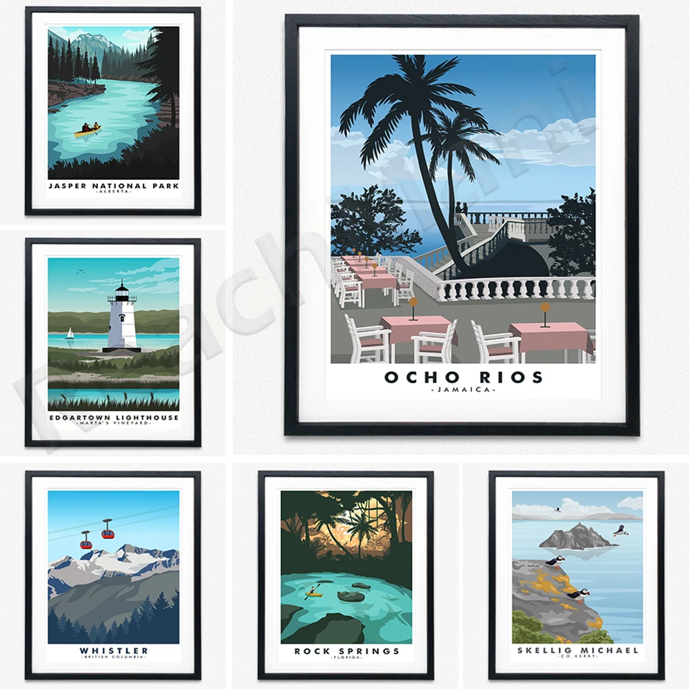 

Neuschwanstein Castle Travel Poster Bavaria,Killarney National Park,Jasper National Park Alberta,Lake Tahoe Travel poster