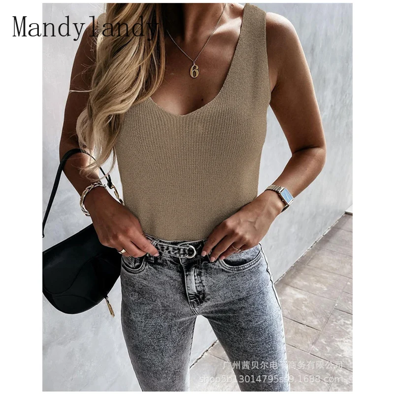 

Mandylandy женская летняя обувь элегантные узкие эластичные жилет рубашка Топ Женская Сексуальная безрукавка с треугольным вырезом облегающая ...