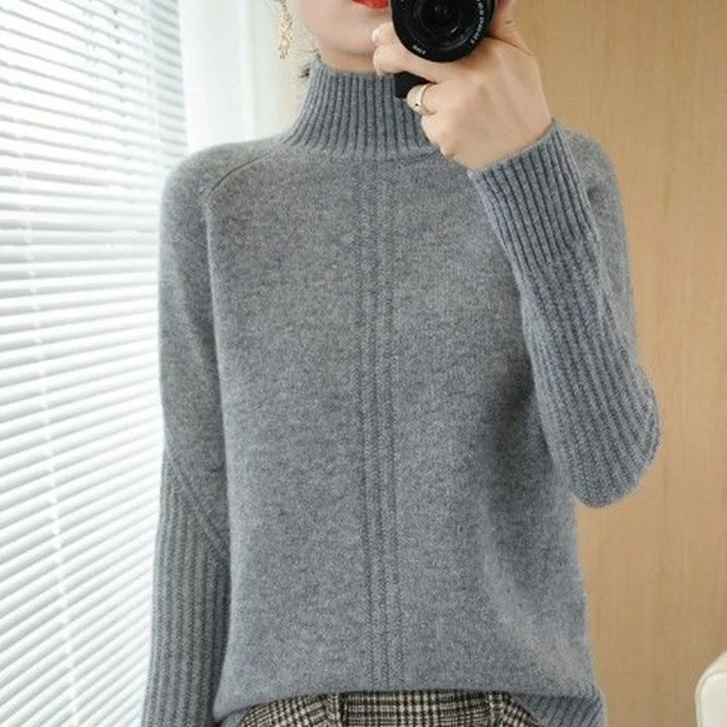 

Autumn and winter women's pullover sweater cashmere thickening women's solid color high-neck women's long-sleeve diamond sweater