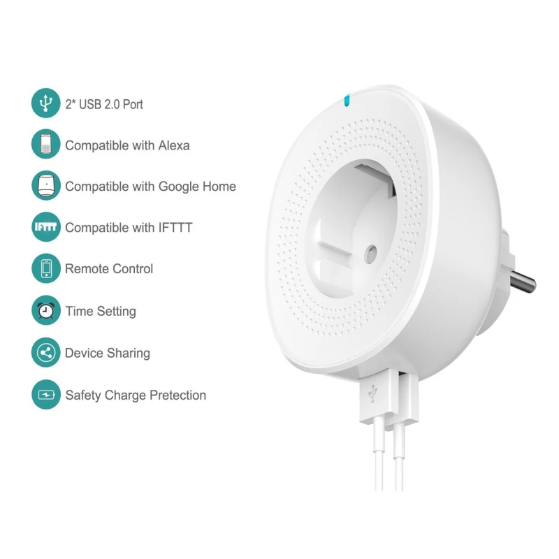 

10A EU Wifi Plug No USB / Dual USB Port Socket Timer via Tuya Smart Life APP Remote Control Compatible with Alexa Google Home