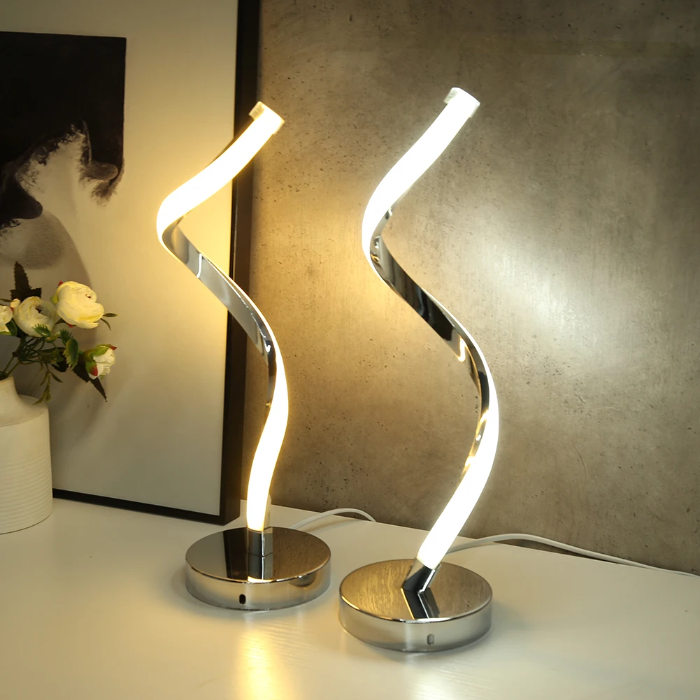 

Современная светодиодная спиральная настосветильник лампа для гостиной, акриловый металлический декоративный прикроватный светильник дл...