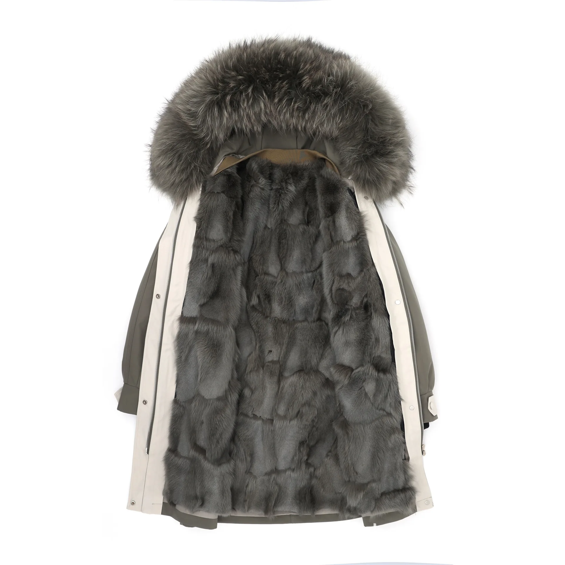 Natural Fox fur Lining Parka Coat women's winter Mid-length Real Fox Fur Coat Raccoon Dog Fur collar Warm Thick Parkas jacket enlarge