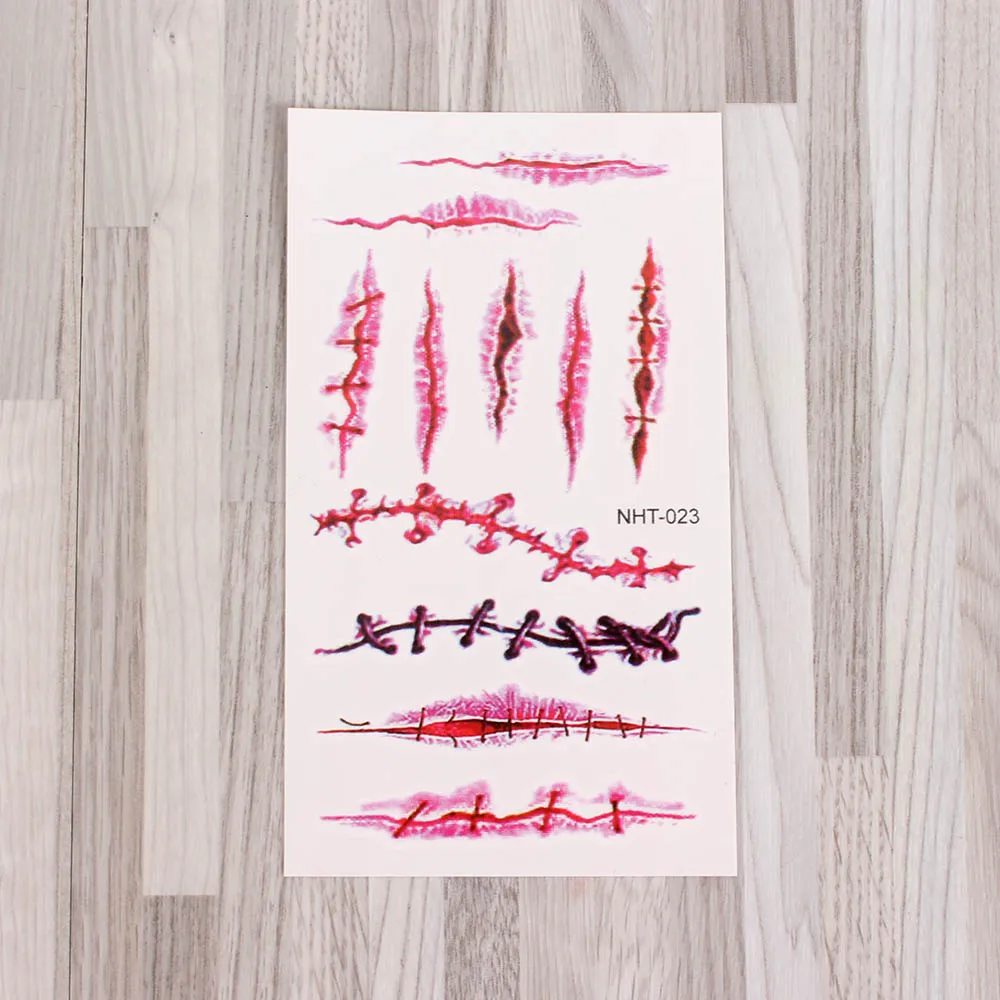 Временные мужские татуировки на Хэллоуин "Зомби шрамы" - подделка, имитирующая кровавое покрытие, декорирование ран и страшных травм. Новинка.