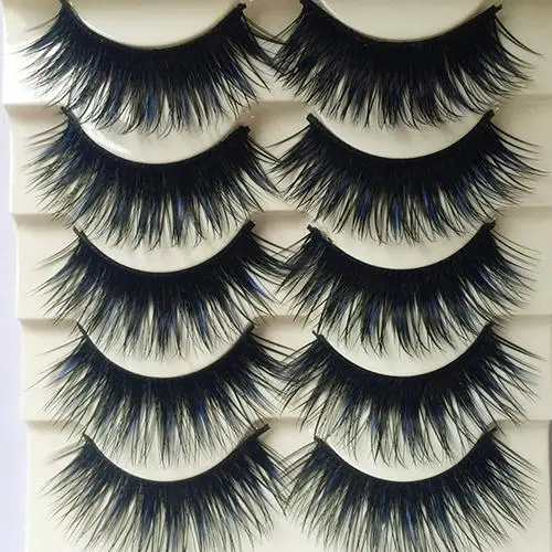 5 пар длинных густых накладных ресниц ручной работы синие и черные ресницы для