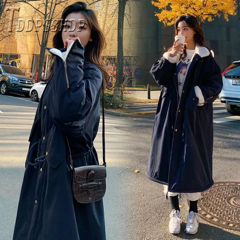 2019 Imitation Lambswool Thick Korean Women Parkas Long Style Lapel 3 Colors Can Choose Female Overcoat