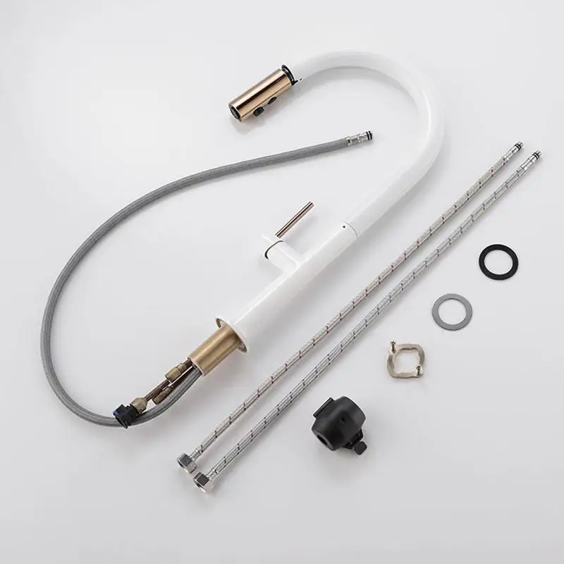 Смеситель для кухни из розового золота и белого цвета с вращением на 360