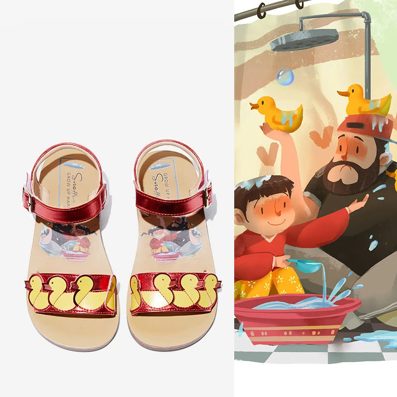 

Summer Dad with Kids Illustration Children Sandals Limited Edition Cute Cartoons Duck Girls Beach shoes Open toe kids sandals