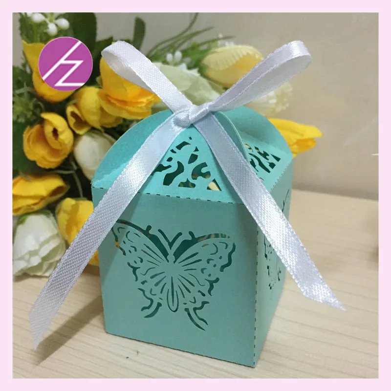 100 шт. изысканные шоколадные жемчужные коробки с бабочкой и кружевной лентой для