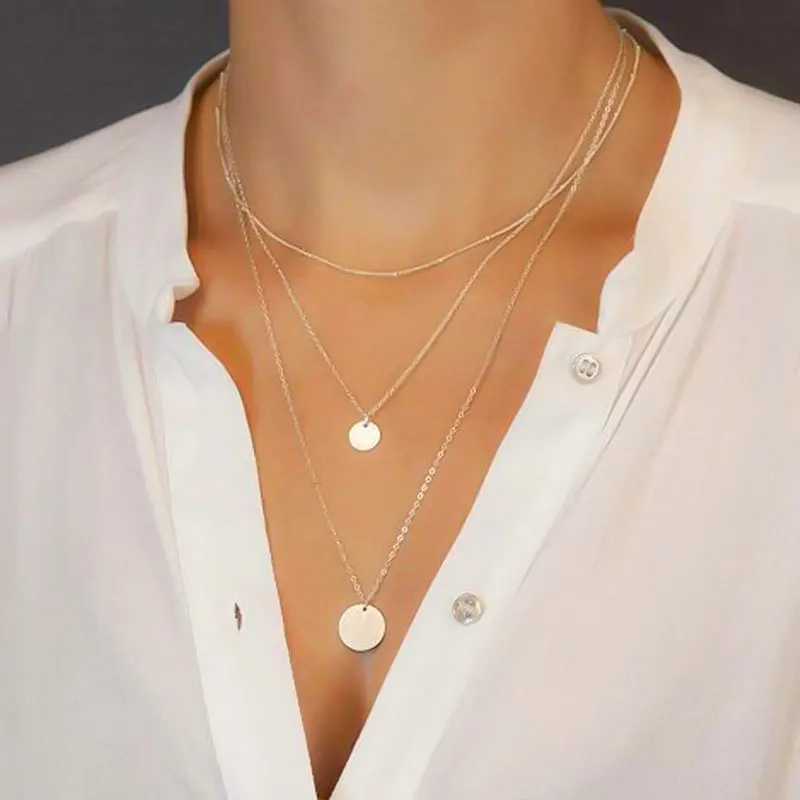 Простое круглое ожерелье с подвесками модное многослойное ожерелье-чокер в