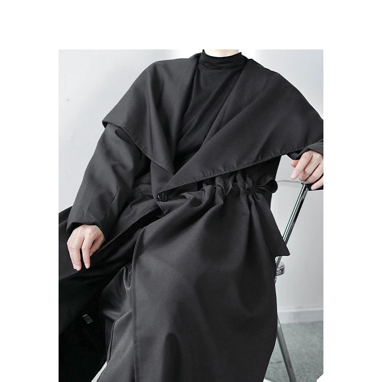 

Male Women Japan Harajuku Streetwear Gothic Loose Trench Jacket Outerwear Men Big Collar Long Style Cardigan Trench Coat