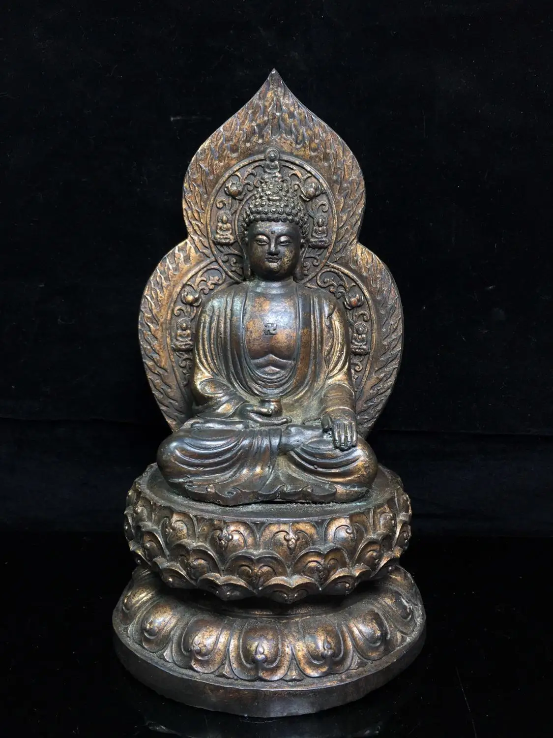 

Home Decor Tibet Buddhism Old Bronze Cinnabars Amitabha Buddha Statue Ancestor of ten thousand buddhas Enshrine the Buddha Hall
