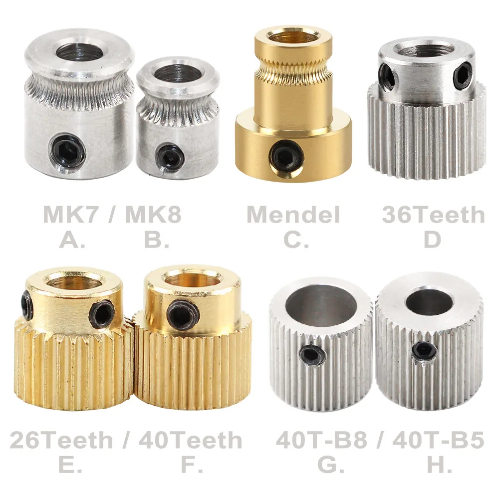 MK7 MK8 экструдер 26/36/40 зубьями Шестерни Reprap Мендель экструдер привод Шестерни латунь диаметр 5 мм 3d принтер кормления прецизионному колеса