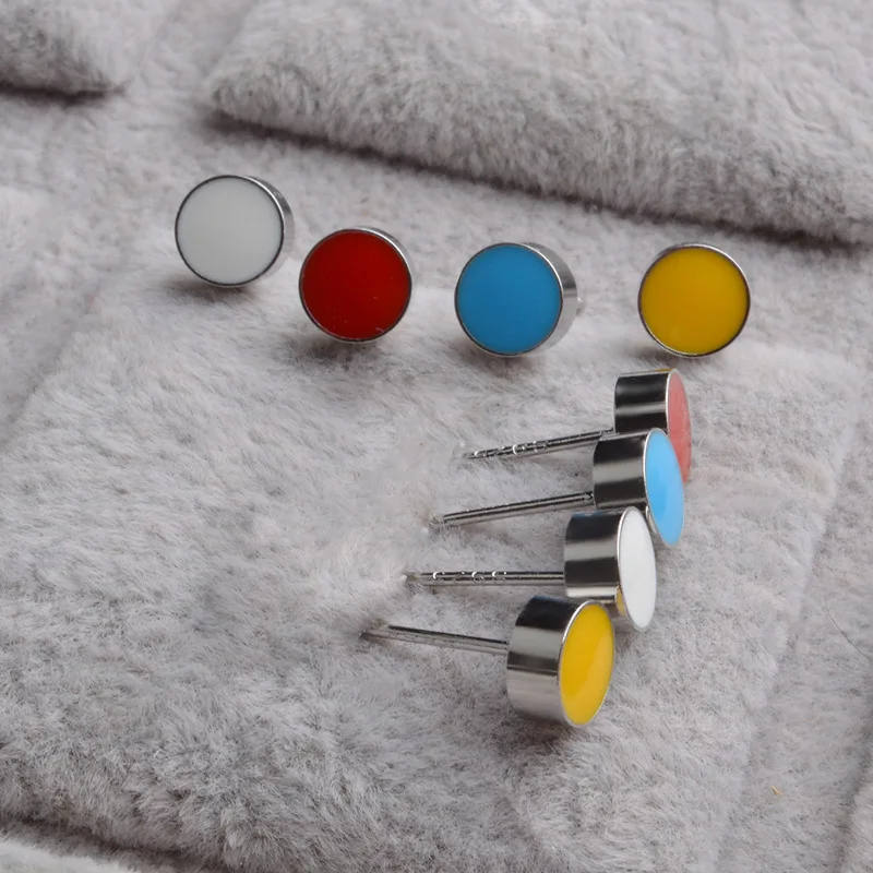 

Fashion Jewelry 925 Sterling Silver Acrylic Gutta Percha Circular 6.5mm Ear Studs Womans Man Earrings