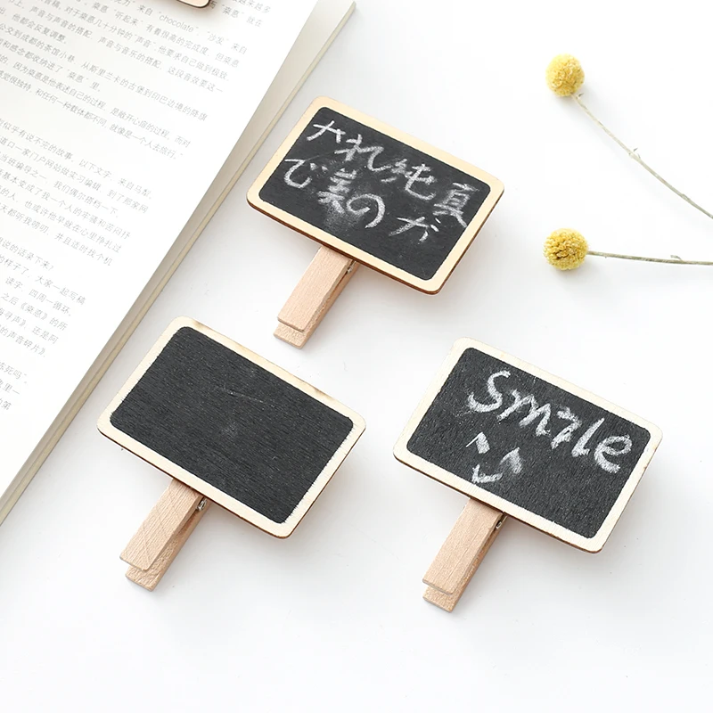 

10pcs Wooden Blackboard Clamps Note Folder Mini Photo Clips Clothespins Mark Chalkboard Planner Clip Holder Wedding Decorations