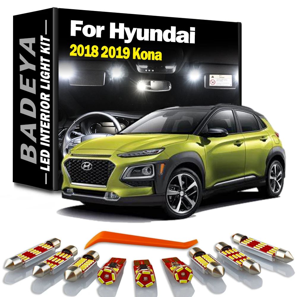 BADEYA 12Pcs Canbus Car Accessories Interior LED Map Dome Trunk Light Kit For Hyundai Kona 2018 2019 Led Bulbs No Error