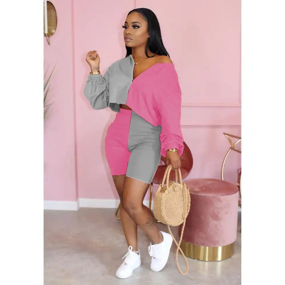 Женский комплект для бега цветной укороченный топ с открытыми плечами и шорты