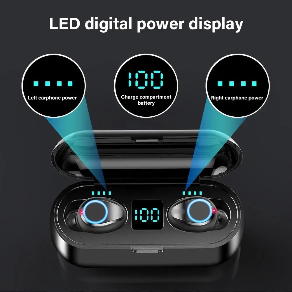 Беспроводные наушники Bluetooth F9 TWS 5.0 LED дисплей с внешним аккумулятором 2000 мА/ч