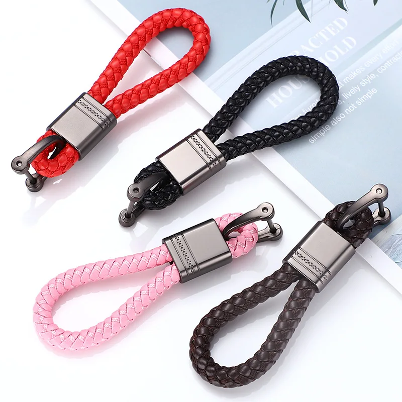 

New Unisex Braided Leather Rope Handmade Waven Keychain Leather Key Chain Ring Holder for Car Keyrings Men Women KeyChains