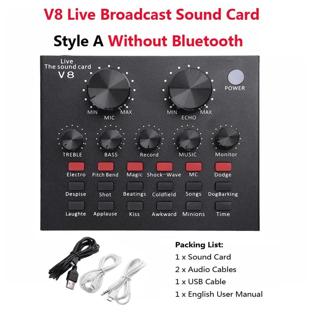 ALLOYSEED V8 аудио USB микрофон гарнитуры трансляция Live звуковая карта 112 виды Электрический звуковой трансляции для телефона компьютер PC аудиокарта звуковая карта внешняя звуковая карта - Цвет: V8 Style A