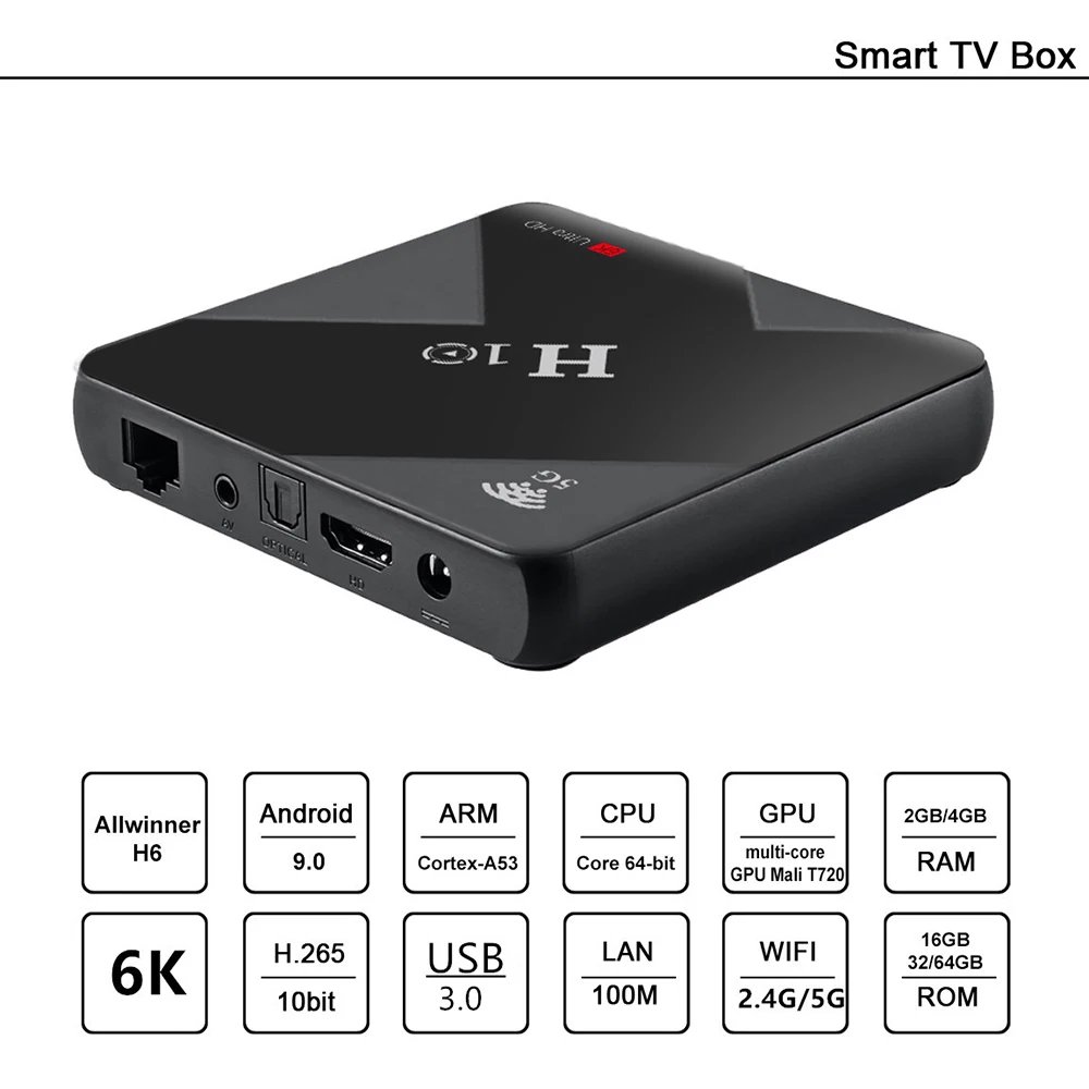 Приставка Смарт-ТВ H10 Max 4 + 32 ГБ Android 9 0 Wi-Fi 2 ГГц | Электроника