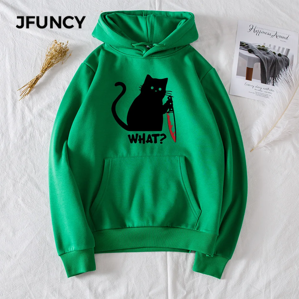 

JFUNCY Autumn Winter Women Thick Pullovers Casual Loose Coats Woman Long Sleeve Hooded Sweatshirt Printed Fleece Sportswear