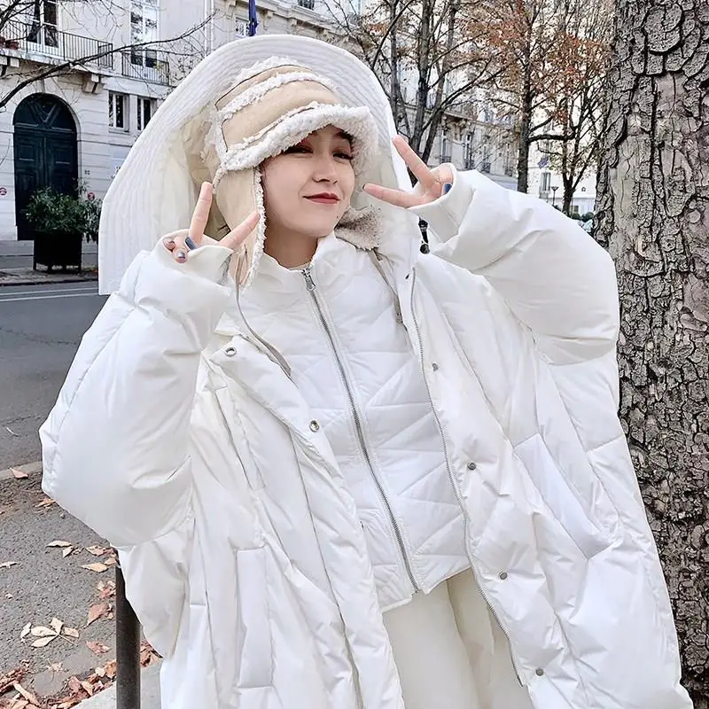 Корейский стиль 2019 зимние куртки для женщин с капюшоном одноцветные белые