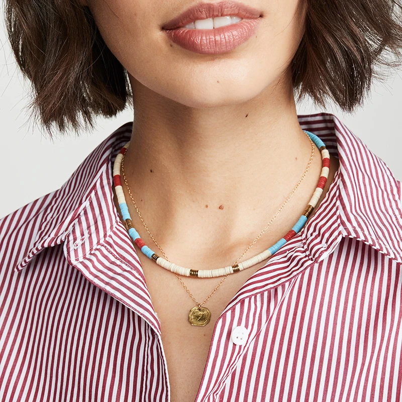 Aliexpress collier vsco girl heishi бусы колье Женские Ювелирные изделия Белый Черный Синий