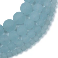 natural matte frosted grey blue chalcedony jades stone round loose spacer beads for jewelry making diy bracelet 15inche