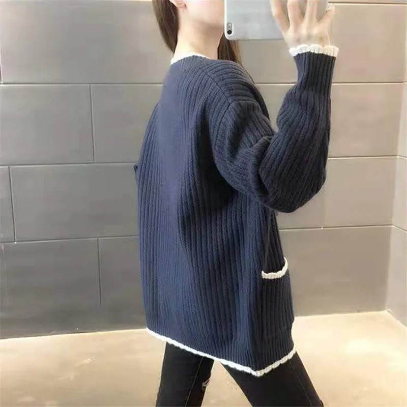 Осенний модный вязаный свитер в стиле пэчворк женский кардиган Свободный