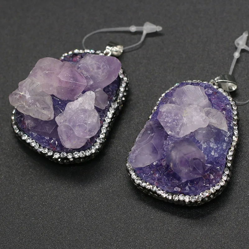 

Natural stone pendant egg-shaped Purple quartzs diamonds faceted pendant necklace for DIY jewelry birthday gift size 32x45mm