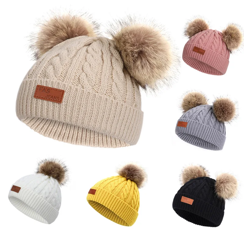 Reci&eacute;n Nacido gorra de invierno para beb&eacute; beb&eacute;s ni&ntilde;as sombrero de algod&oacute;n tejido lindo sombreros ni&ntilde;os calientes sombrero de Color s&oacute;lido gorros para ni&ntilde;os de 0-3 a&ntilde;os-0