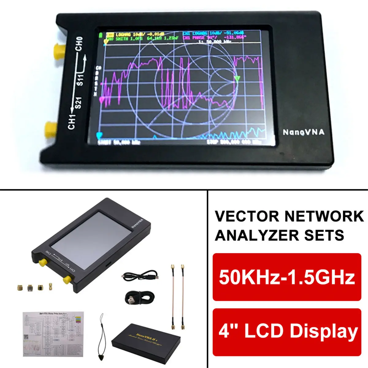 NanoVNA-H4 Network Analyzer 4 Inch LCD VNA HF VHF UHF UV Vector 50KHz Antenna Analyzer