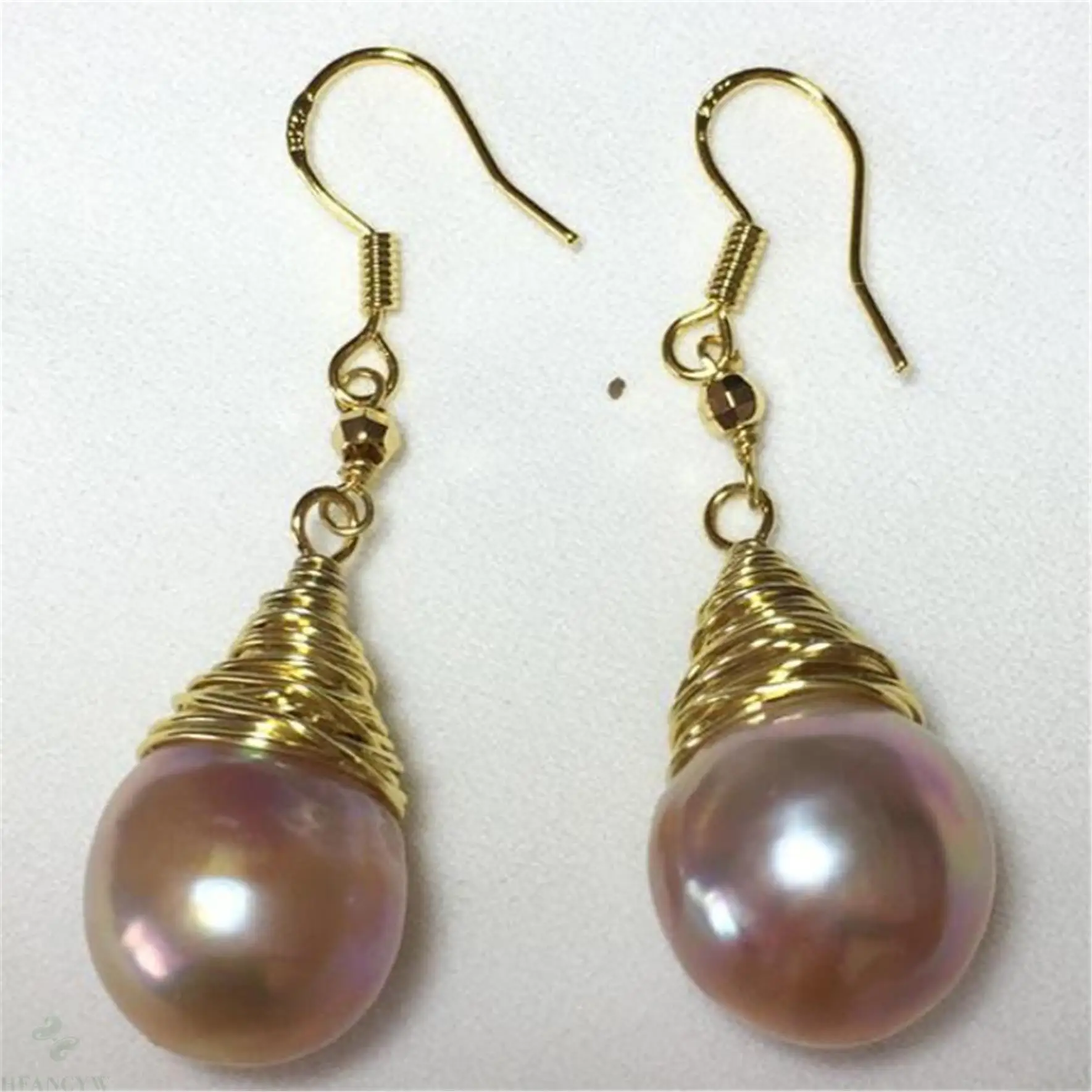 

13-15mm Purple Baroque Pearl Earrings Gold Ear Drop Dangle Hoop Irregular Mesmerizing Flawless Party Accessories Earbob