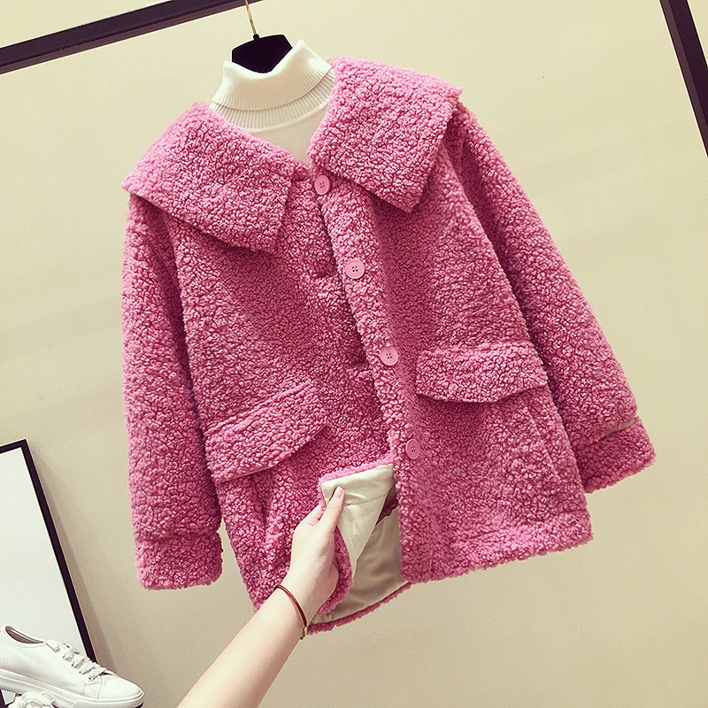 Кукольный воротник овечья шерсть плюшевая куртка для женщин новинка 2019 теплые