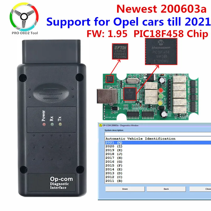 2021 OPCOM с чипом PIC18F458 FTDI FT232RQ Профессиональный 200603a для Opel диагностический сканер