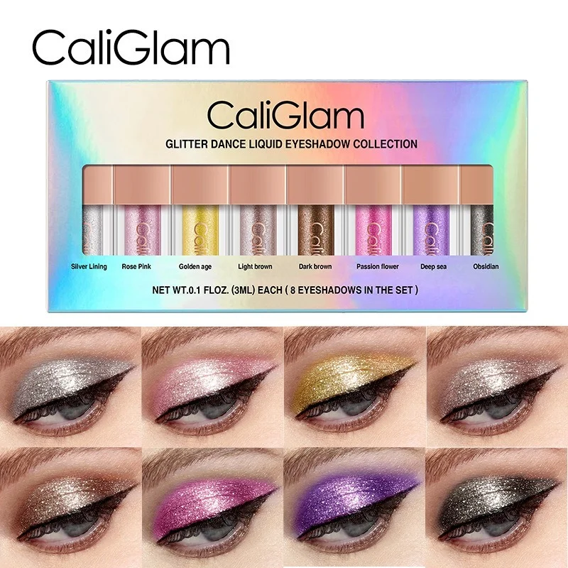 

Набор многоцветных теней для макияжа с перламутровыми блестками, жидкие тени для век, удобный в нанесении макияж, 8 теней для век, набор косм...