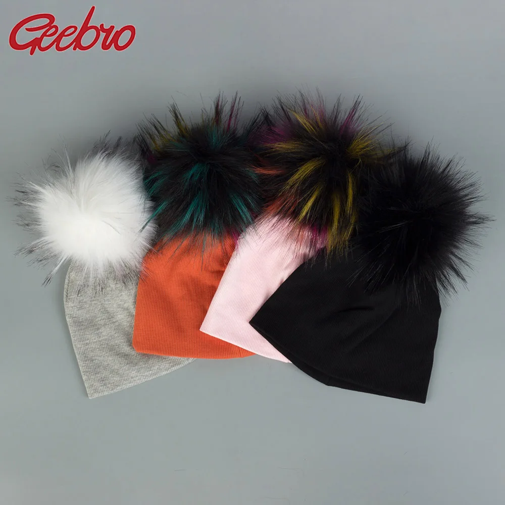 

Geebro Soft Cotton Faux Fur Pompom Beanies Hats For Newborn Baby Boys Girls Autumn Winter Kids Infants Toddler Baby Hats