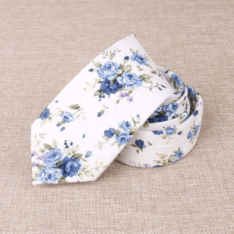 

6.5cm Cotton Floral Print Necktie Ties for Mens Narrow Business Casual Skinny Neckwear Cravate Homme Custom Logo