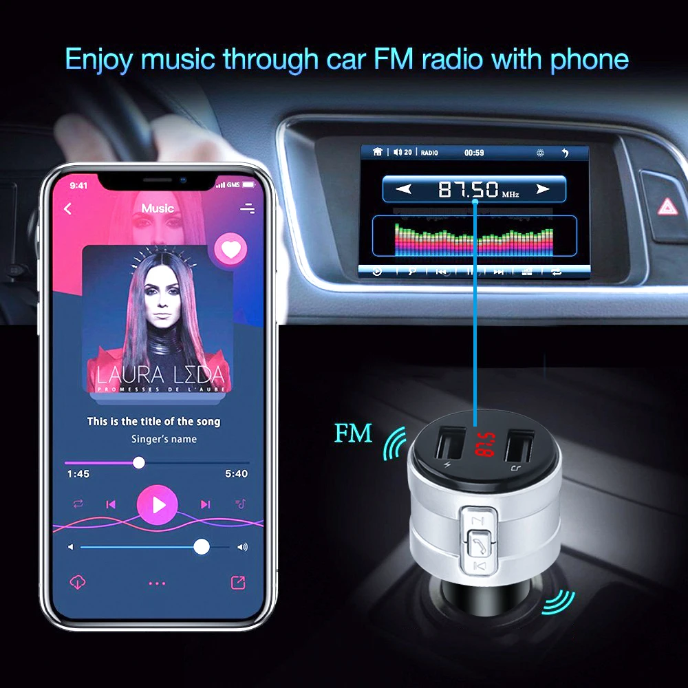 Беспроводной Bluetooth FM передатчик двойной USB AUX модулятор 3.1A автомобильное зарядное