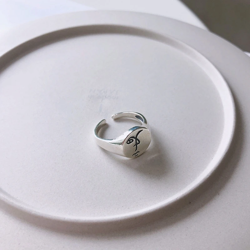 LouLeur 925 пробы серебряные кольца для женщин круглая скульптура человеческое лицо цветок уникальные кольца для сестры элегантные серебряные 925 ювелирные изделия - Цвет камня: L2185SR02