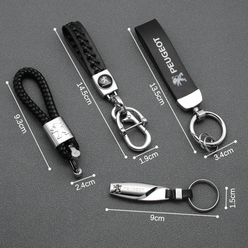 

New Leather Metal Keychain Car Key Ring Holder For Peugeot 206 207 208 307 407 408 308 508 3008 2008 Auto Styling Accessories