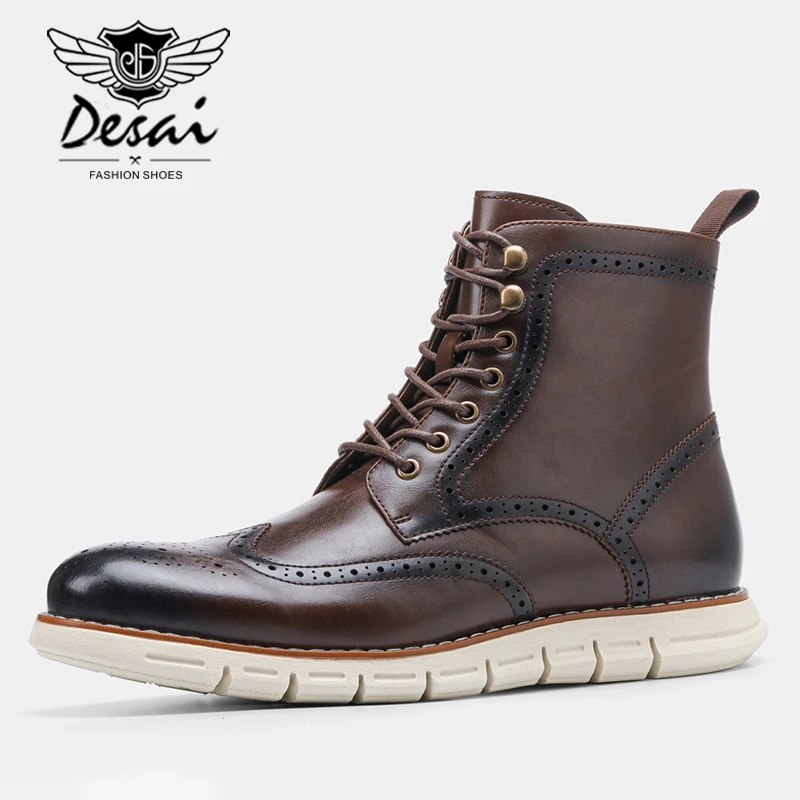 Brogue Shoes Men's Ins British Boots Spring Autumn New Single Shoes US Size 7-13 Men's Lace-Up Casual Bullock Boots