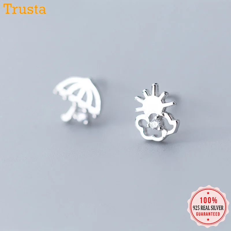 Trusta 925 пробы Серьги серебристого цвета; бижутерия с облаком и зонтиком от солнца и дождливого дня милые женские модные 925 серьги-гвоздики подарок для девочек DS1353
