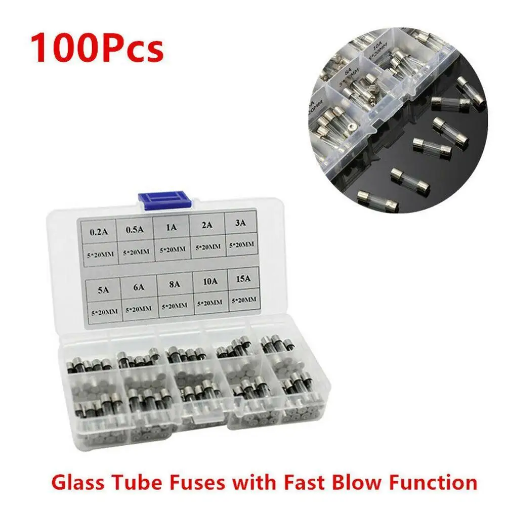 100 шт./лот набор 5x20 мм предохранители в ассортименте наборы DIY быстрые 0.2A 20A