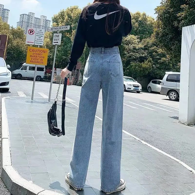 

High Waist Wide Leg retro jeans women's loose straight tube 2020 new drop feeling versatile slim floor length pants spring and