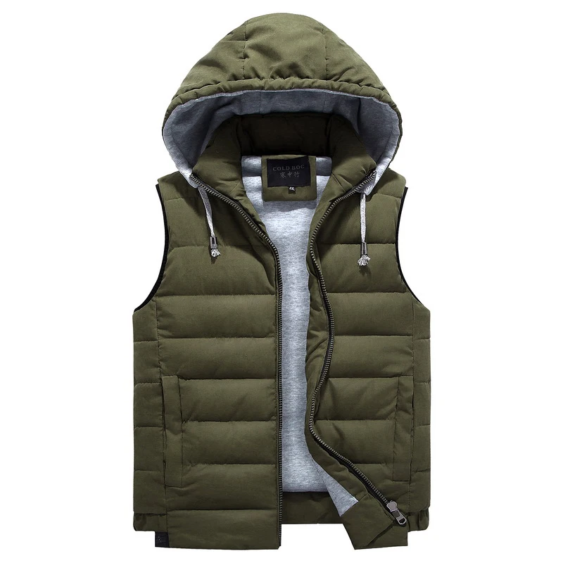 Army Green Vest Мужская парка 4XL-8XL, жилет с капюшоном, зима-осень, новая Толстая Теплая Повседневная ветровка, мешковатая стеганая верхняя одежда, жилет, куртка без рукавов - Цвет: Army Green Vest