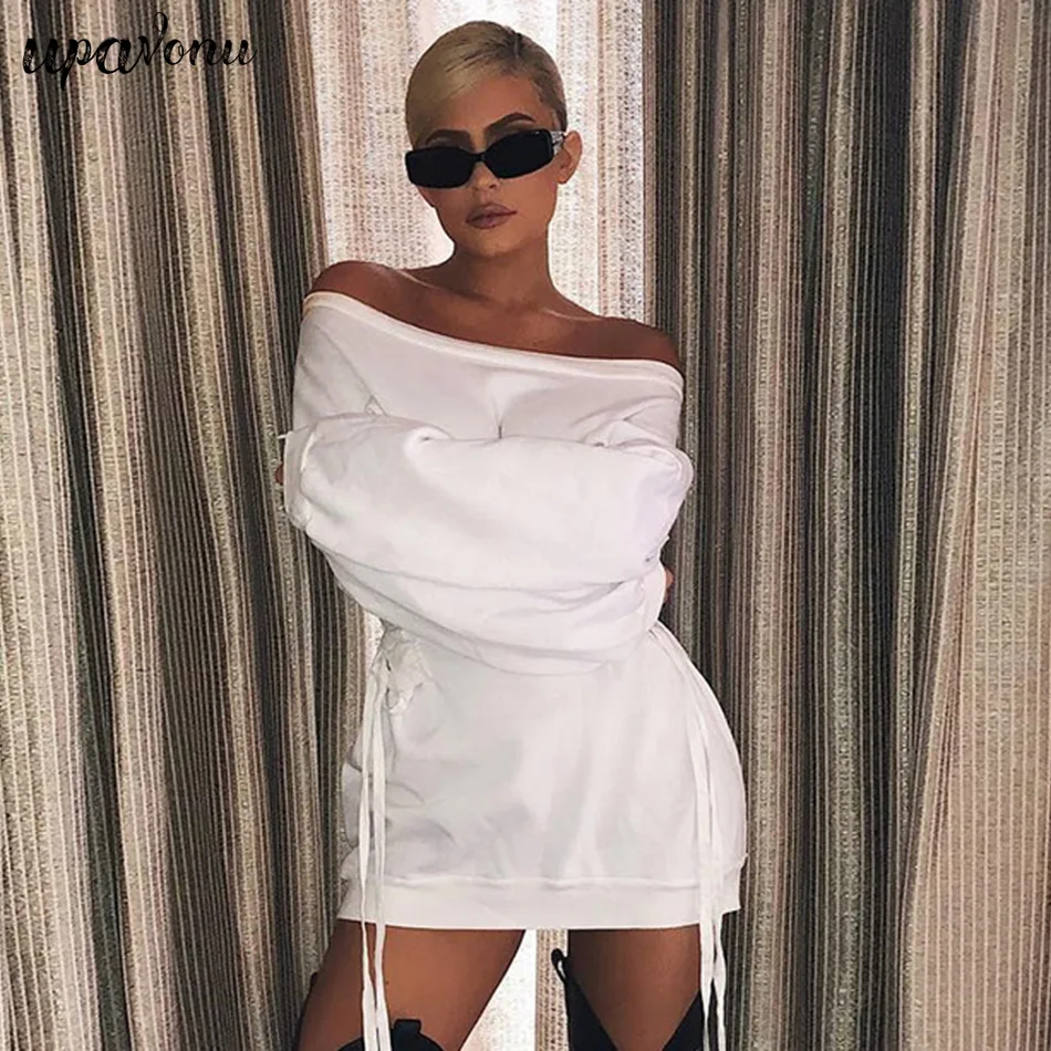 Женское Повседневное платье свитшот с открытыми плечами и длинным