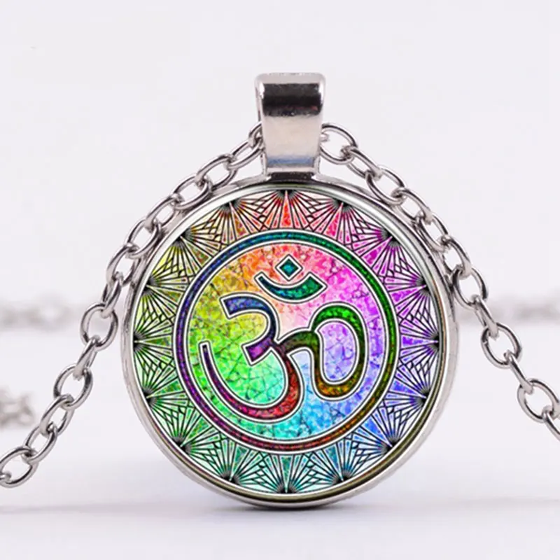 Classic Hindu Buddhism OM AUM Sign Buddha Lotus Necklace 7 Chakra Colorful Mandala Flower Of Life Pendant Necklaces Yoga Jewelry | Украшения