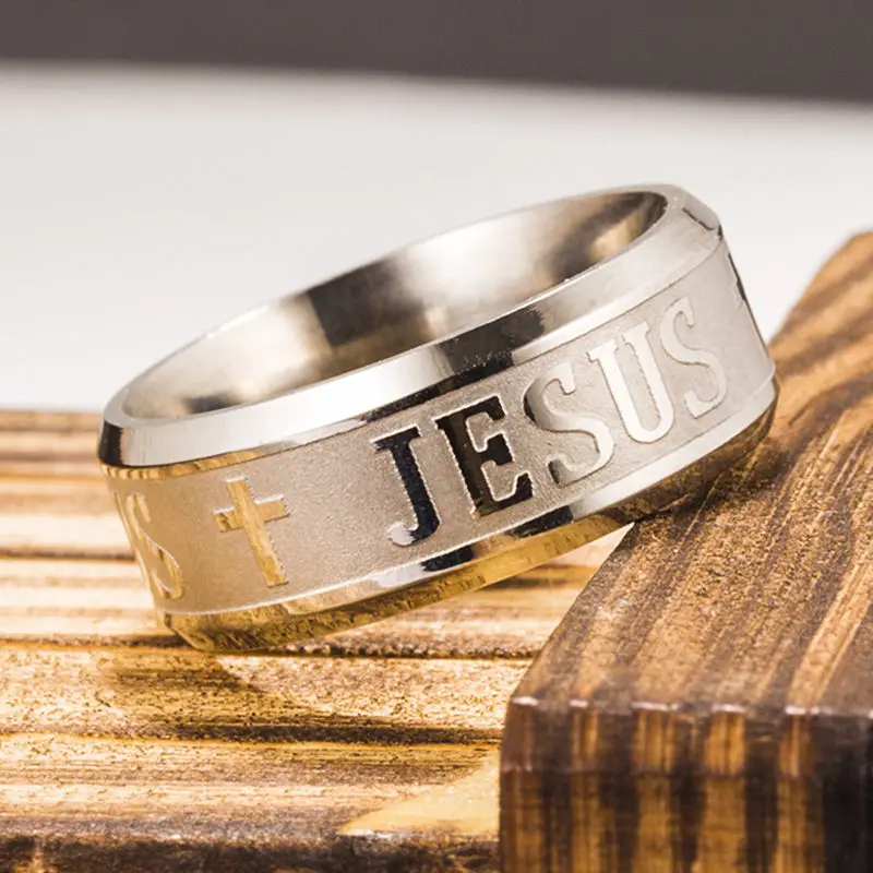 Мужское и женское кольцо с надписью Jesus из титановой нержавеющей стали